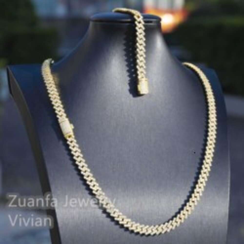 Custom 8mm 9mm 10mm 13mm 15mm Width 1 Row Vvs Moissanite Cuban Link Chain Jewelry Necklace Trendy Gold Men Necklace