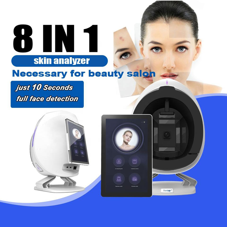High Precision 3D Topography Skin Tester Beauty Composition Health Analyzer for Irregularity Discoloration Acne Wrinkle Scanning with 8 Lights