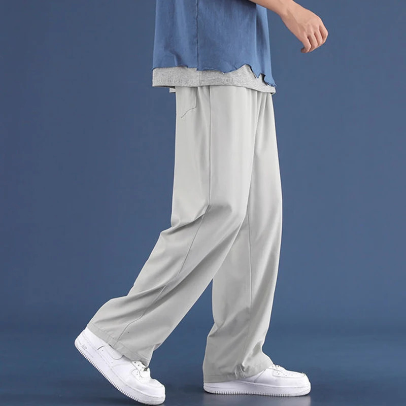 Men Ice Silk Sweatpants Drawstring Streetwear Harajuku Jogger Trousers Y2k Style Sport Gym Oversized Baggy Wide Leg Pants 8XL 240109