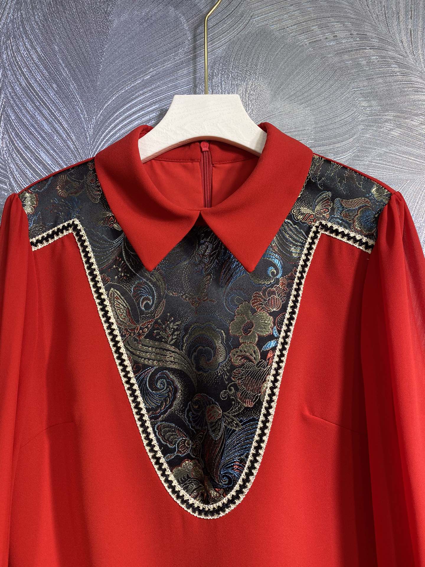 European Designer 2024 Spring New Polo Collar Panel Long sleeved Dress