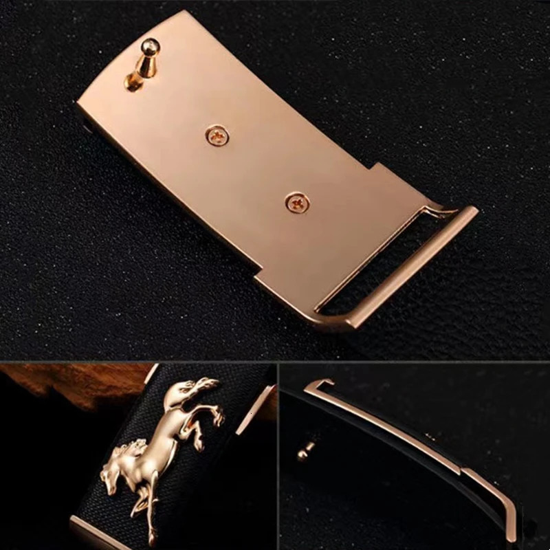 Men's Genuine Leather Belts Galloping Horse Plate Buckle Trouser Straps Versatile Upscale Gift Male Business Fashion Pants Belt 240109