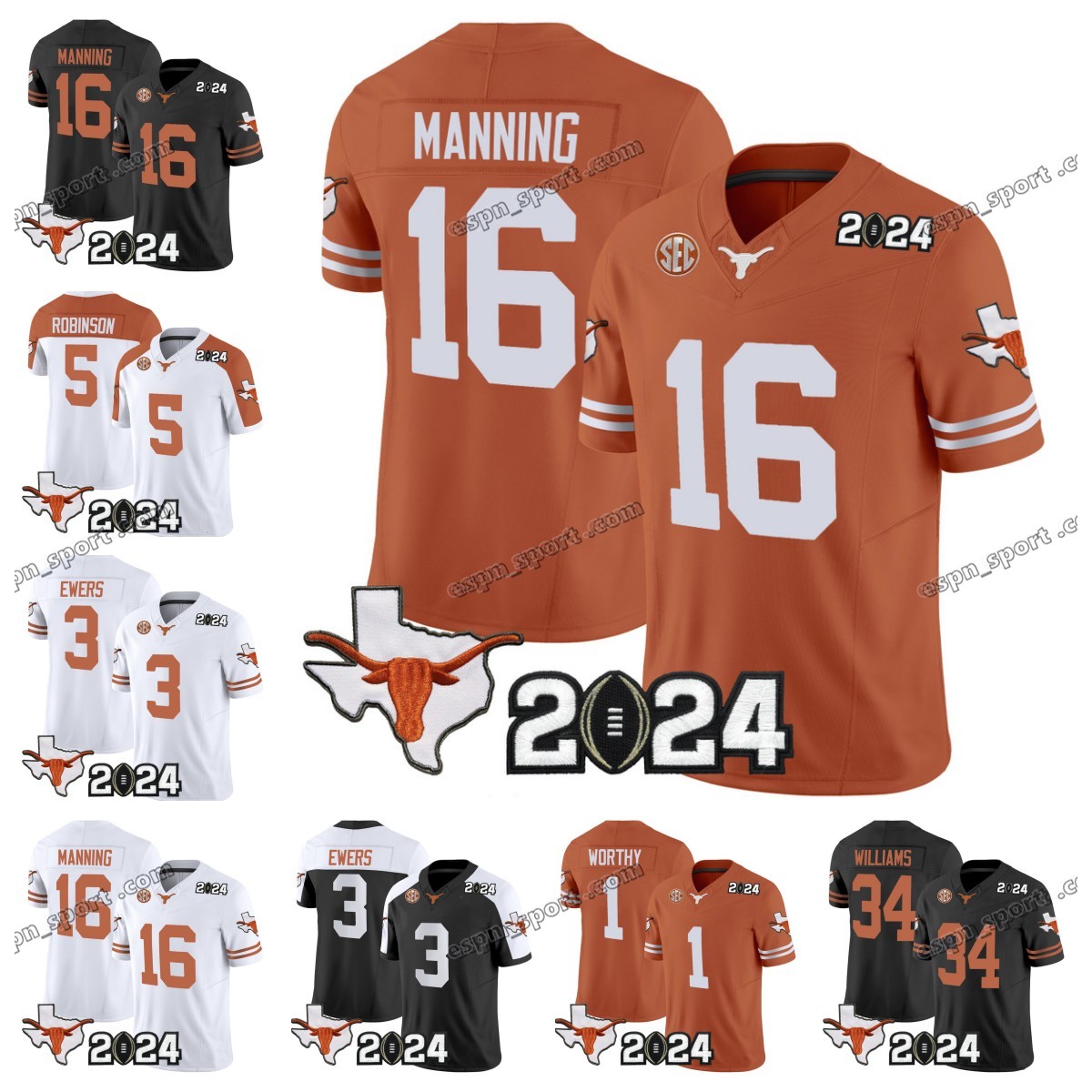 Mens Womens Youth Texas Longhorns 2024 VAPOR LIMITED JERSEY 16 Arch Manning 3 Quinn Ewers 5 Bijan Robinson Ricky Williams Xavier Worthy Football Jerseys- ALL STITCHED