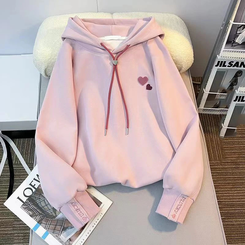 Girls Warm Trends Hoodies Winter Kids Sweatshirt Fashion Tracksuit Children Autumn Casual Clothing Pink Hooded Tops 240108