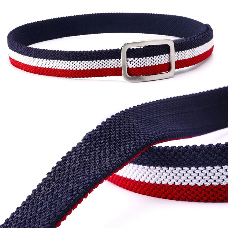 Premium Quality Fashion Accessories Double Sided Braided Elastic Stretch Fabric Golf Leather Belt For Men with Silvery Buckle 240109