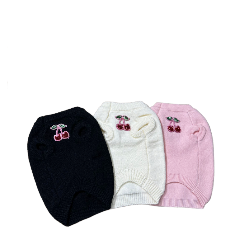 Designer Clothes Brand Apparel Fashion Cherry Pattern Sweater Pullover Soft Knitted Warm Coats Cold Weather Winter Jacket for Small Dog Girl Pink S 84