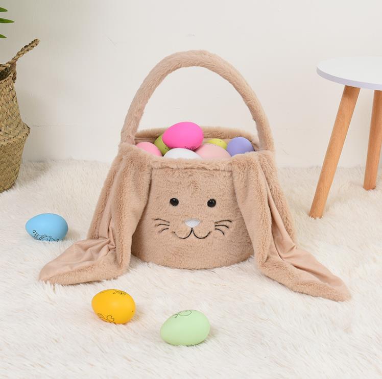 Easter Rabbit Basket Festive Fuzzy Long Ears Bunny Bucket Comfort Plush Easter Eggs Storage Bag Kids Candy Toy Tote Bags SN4256