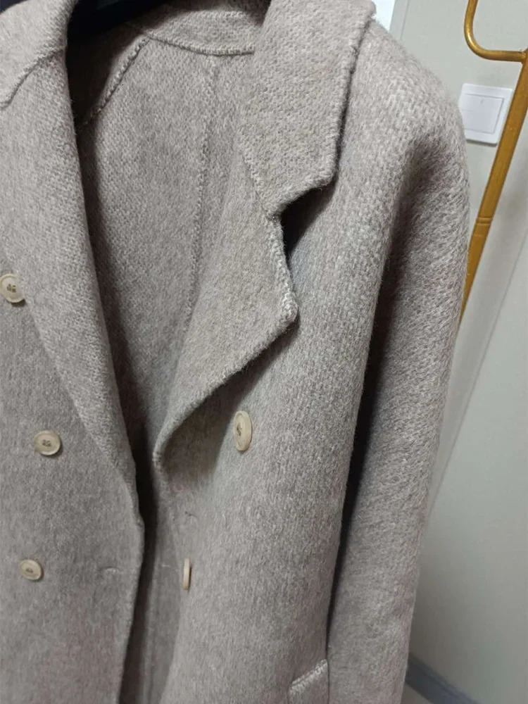 Highend Women Wool Herringbone Loose Doublesided Coat Temperament Handmade Natural Fashion Jacket Autumn Winter 240108