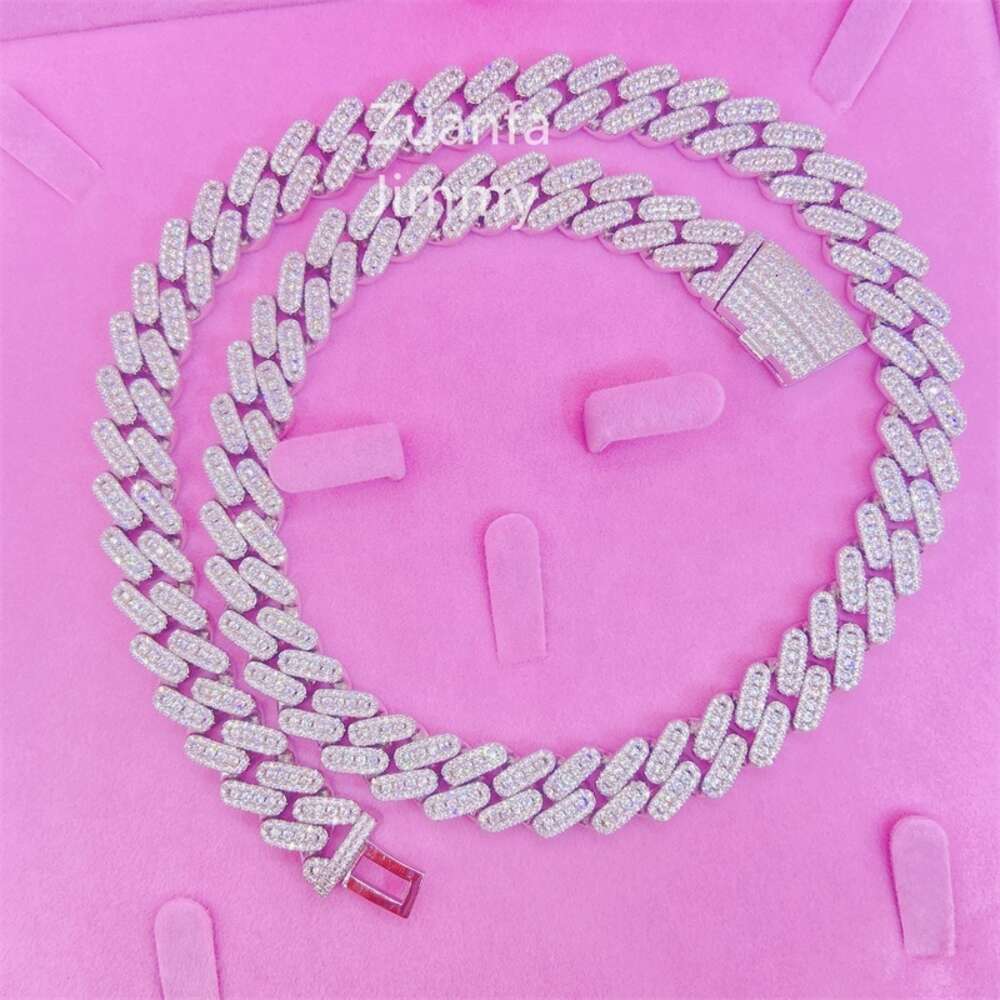 Luxury Custom Iced Out Buss Down Three Row Fully Iced Out 13mm Vvs1 Moissanite Diamond Miami Cuban Link Chain
