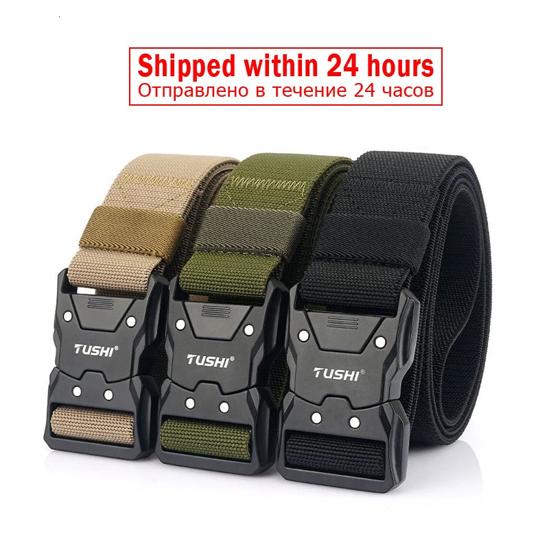 TUSHI Official Genuine Tactical Belt Quick Release Elastic Metal Buckle Casual Tooling Training Men's Trousers Belts y240109