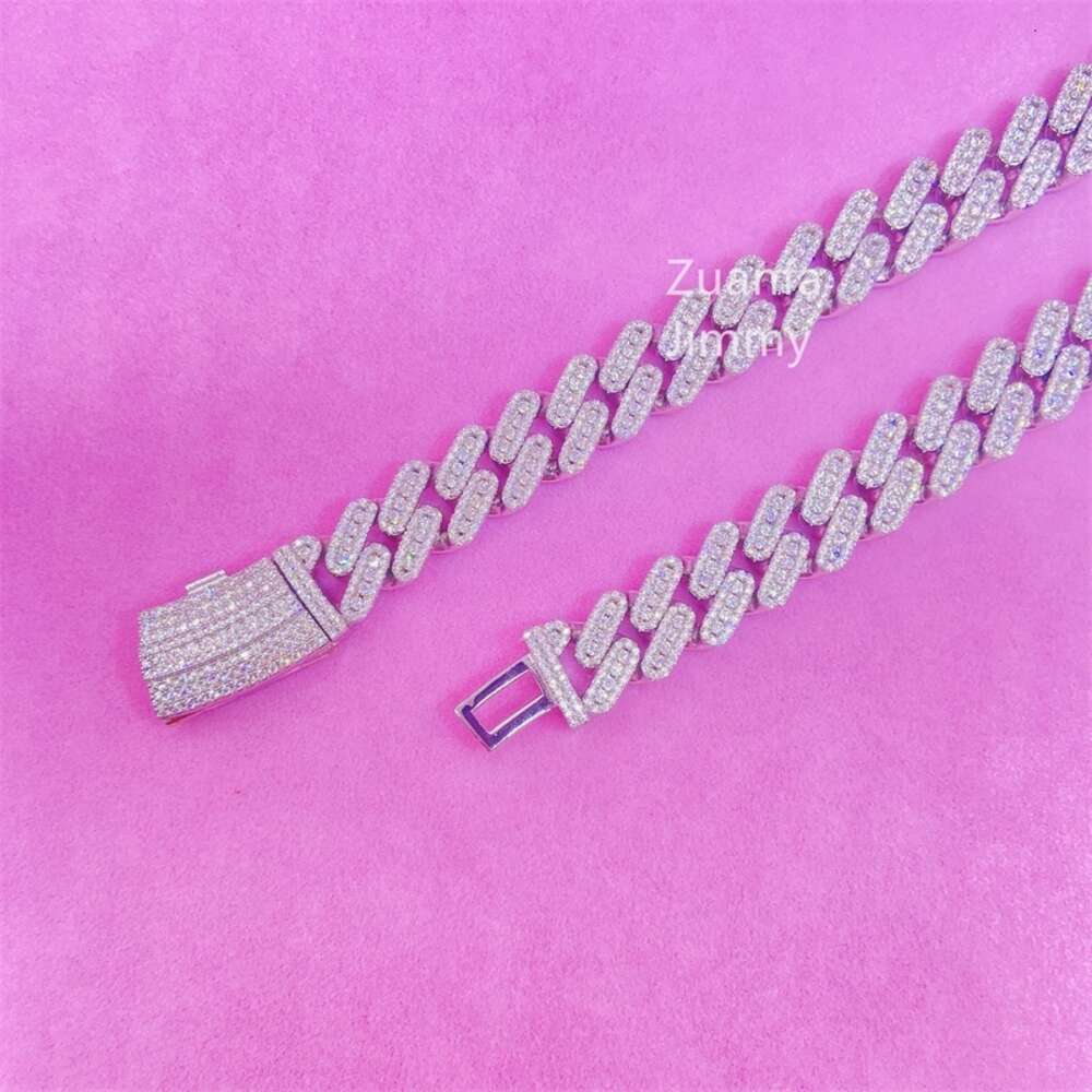 Luxury Custom Iced Out Buss Down Three Row Fully Iced Out 13mm Vvs1 Moissanite Diamond Miami Cuban Link Chain