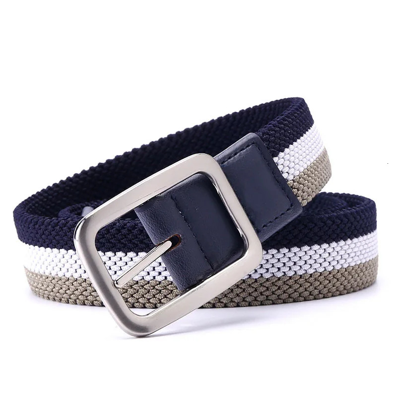 Premium Quality Fashion Accessories Double Sided Braided Elastic Stretch Fabric Golf Leather Belt For Men with Silvery Buckle 240109