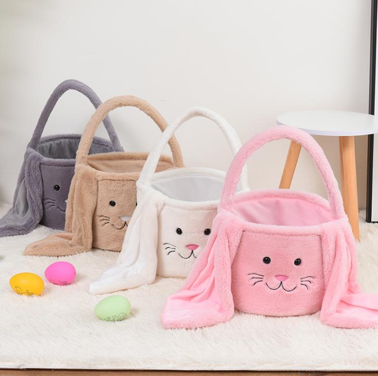 Easter Rabbit Basket Festive Fuzzy Long Ears Bunny Bucket Comfort Plush Easter Eggs Storage Bag Kids Candy Toy Tote Bags SN4256