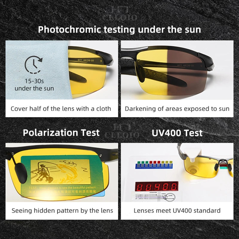 CLLOIO Top Anti Day Night Vision Glasses Men Driving Polarized Sunglasses Aluminum Rimless Pochromic Riding Goggles UV 240109
