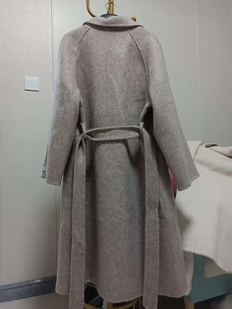 Highend Women Wool Herringbone Loose Doublesided Coat Temperament Handmade Natural Fashion Jacket Autumn Winter 240108