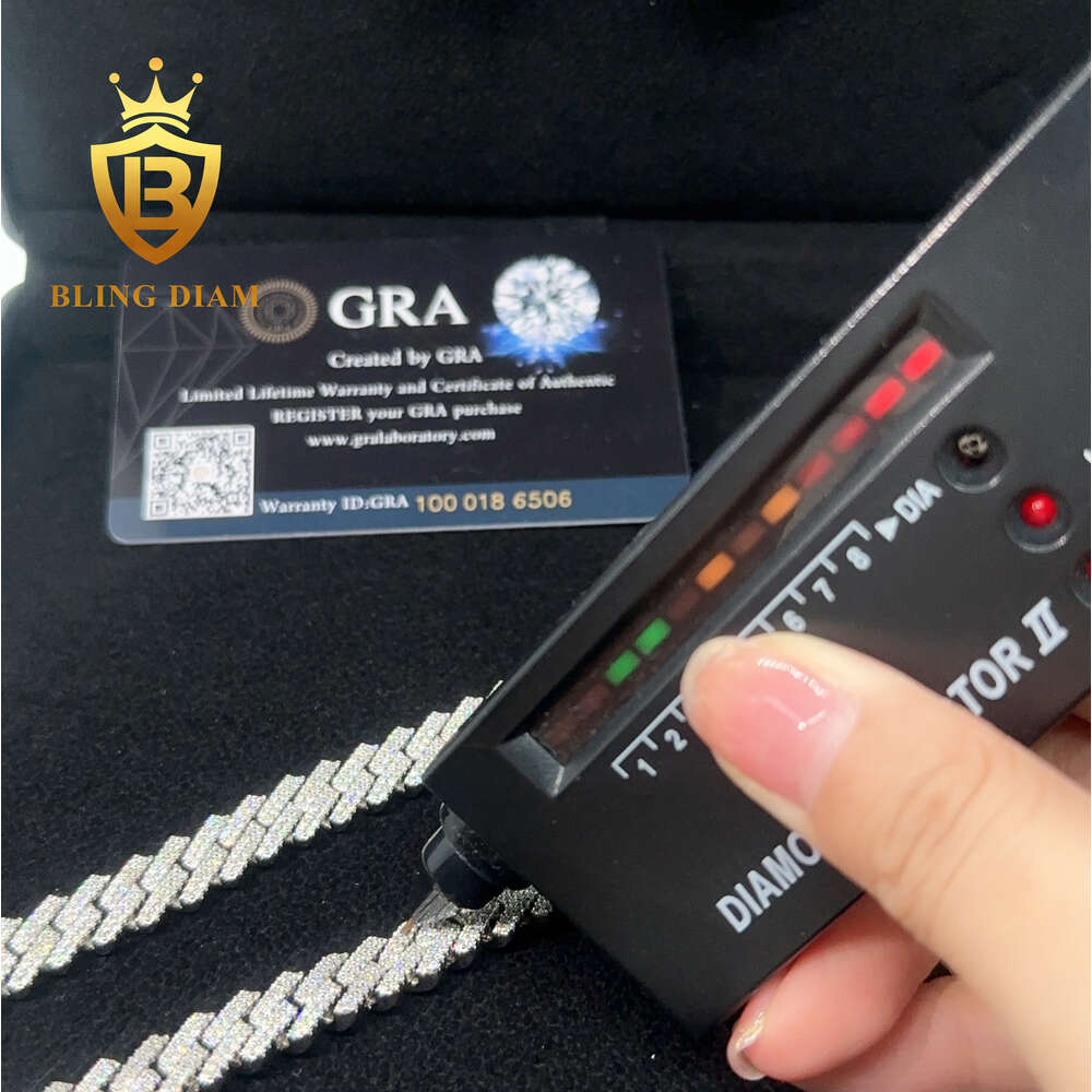 Hip Hop Jewelry S925 Silver Men Women 10mm Moissanite Diamond Cuban Link Chain Choker Necklace
