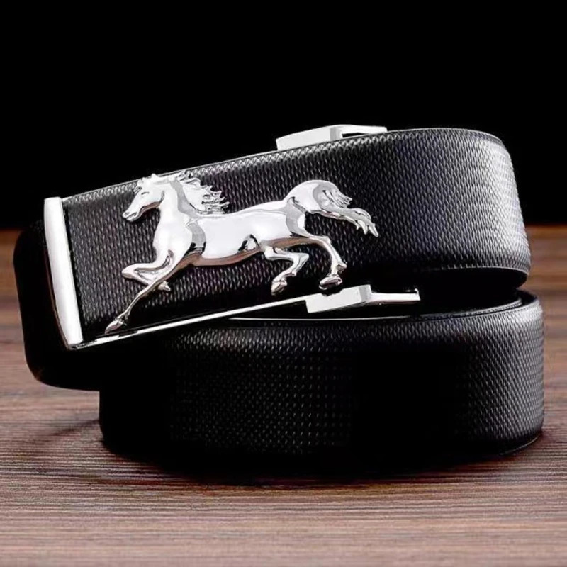 Men's Genuine Leather Belts Galloping Horse Plate Buckle Trouser Straps Versatile Upscale Gift Male Business Fashion Pants Belt 240109