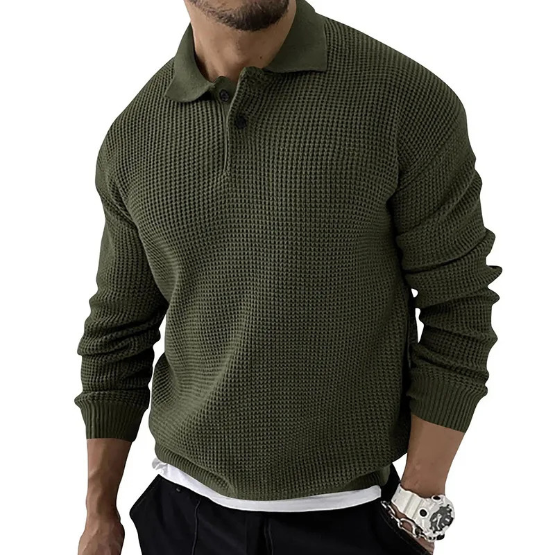 Autumn Winter Men's Sweater Knitted POLO Shirts Lapel Solid Color Knitted Pullover Social Streetwear Casual Business Men Clothin 240108