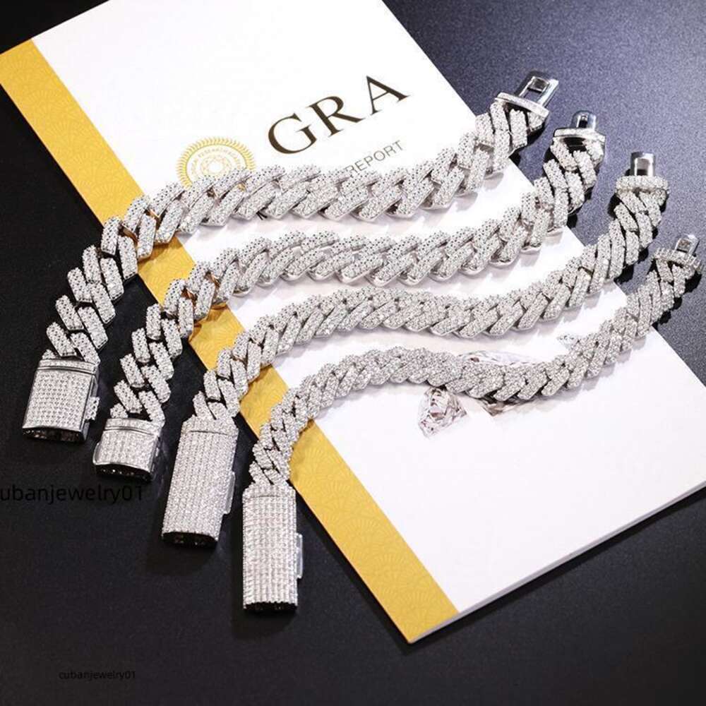 necklace moissanite jewelry dia gold for 14mm Width 2 Row bracelet men siering cuban k pass tester GRA VVS chain