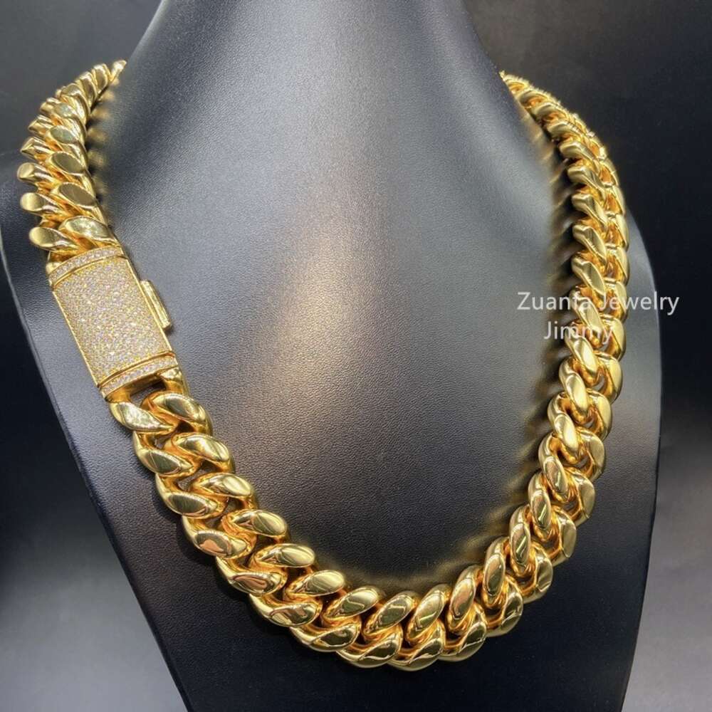 Iced Out Vvs Moissanite Diamond Clasp Thick 20mm Miami Cuban Stainless Steel Gold Necklace