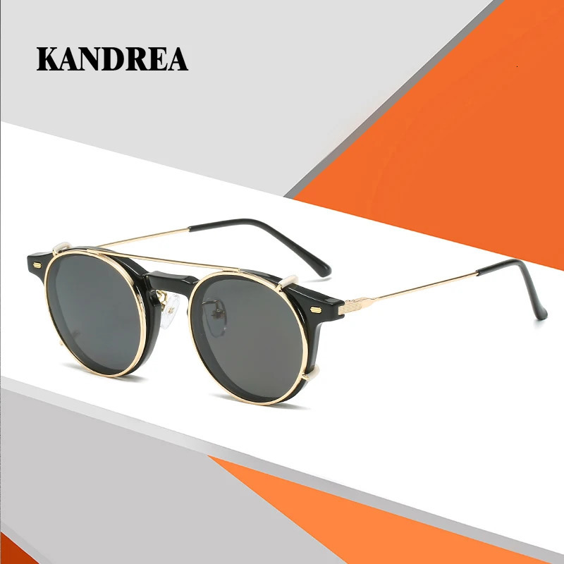 KANDREA Round Fashion Magnet Polarized Sunglasse Men Retro Glasses Frame Optical Prescription Eyeglasses 62678 240109