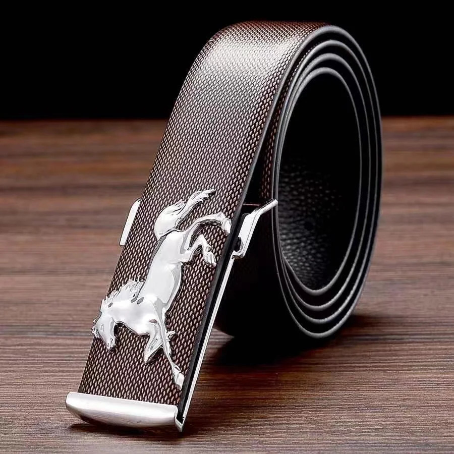 Men's Genuine Leather Belts Galloping Horse Plate Buckle Trouser Straps Versatile Upscale Gift Male Business Fashion Pants Belt 240109