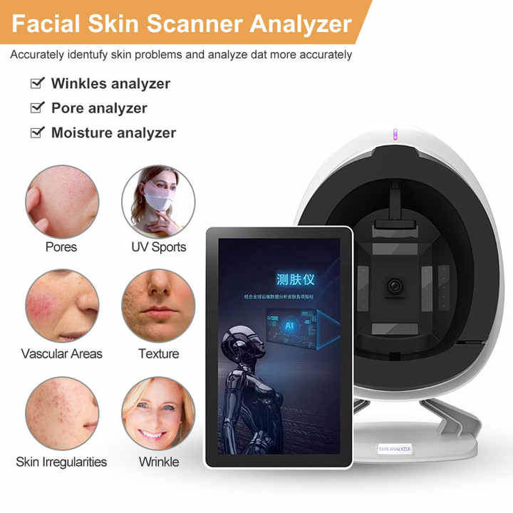 HD 3.6 Million Pixels Beauty Skin Health Scanning Composition Analysis 3D Imaging Topography Detection Skin Irregularities Wrinkle Acne Analyzer