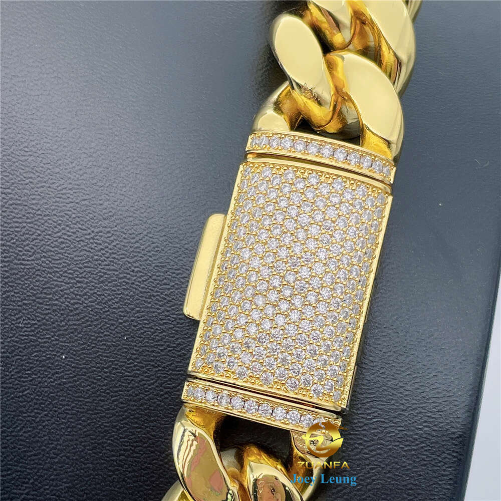 Hip Hop Jewelry Stainless Steel Chain Vvs Moissanite Diamond Lock Cuban Link Necklace