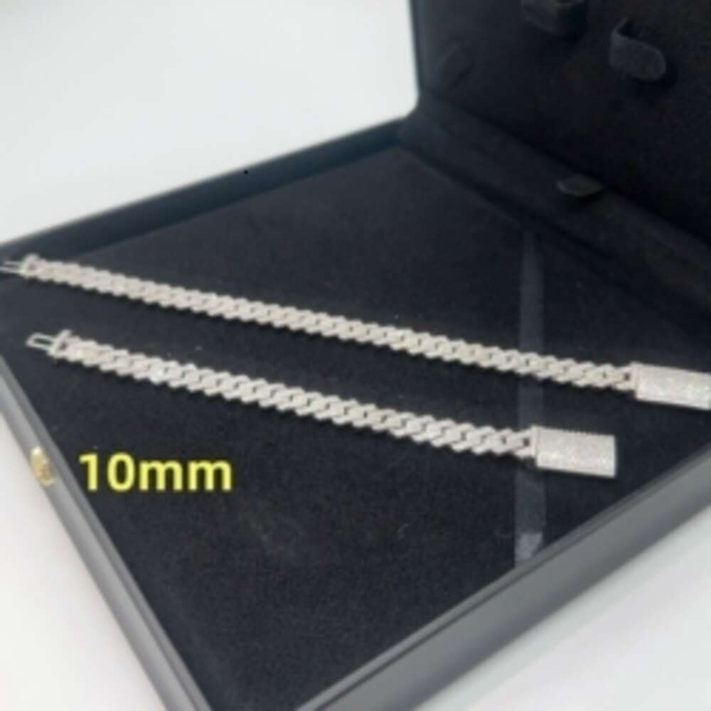 Hip Hop Jewelry S925 Silver Men Women 10mm Moissanite Diamond Cuban Link Chain Choker Necklace