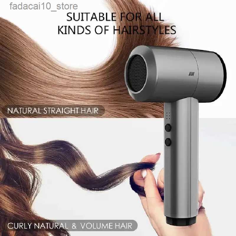 Hair Dryers Portable Wireless Rechargeable Hair Dryer With Cold And Hot Air Lithium Battery Cordless 300W Outdoor Travel Blow Dryer Q240109