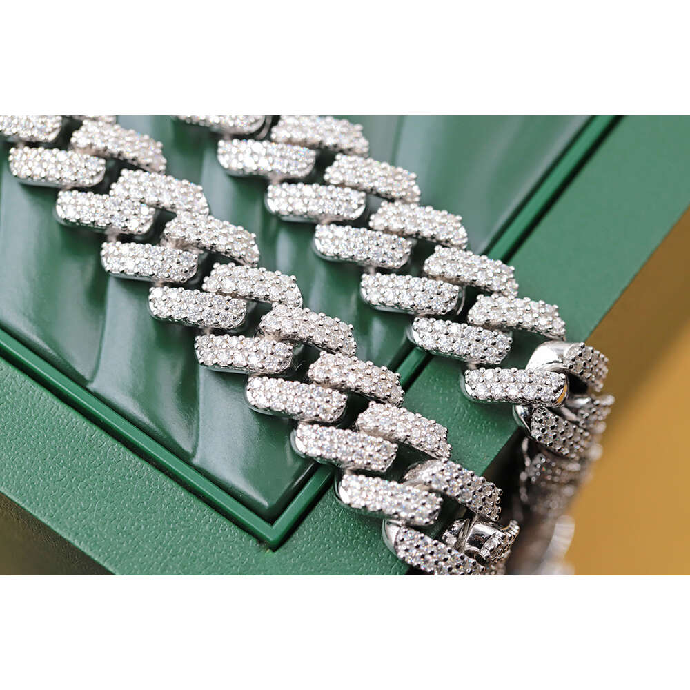 necklace moissanite jewelry dia gold for 14mm Width 2 Row bracelet men siering cuban k pass tester GRA VVS chain
