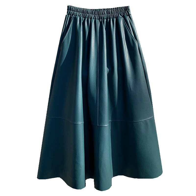 Skirts Vintage Ropa Winter Women Genuine Leather Thin A-line Pleated Skirts Femme Wine Red/Black 65cm Long Jupe Mujer Casual Etek Steet 230413