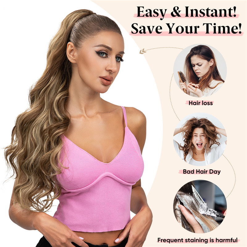 26" Drawstring Ponytail, Long Wavy Natural Soft Ponytail Extension Synthetic Heat Resistant Curly Hairpieces for Women