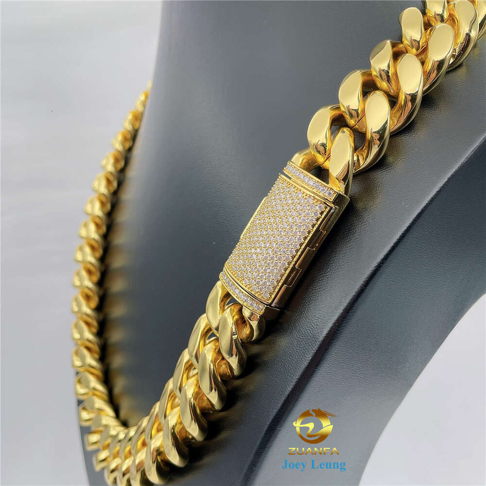 Hip Hop Jewelry Stainless Steel Chain Vvs Moissanite Diamond Lock Cuban Link Necklace