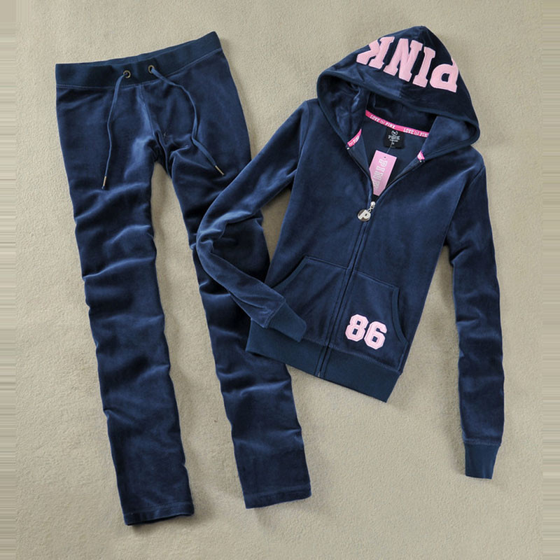 PINK Velvet Tracksuits for Women - Zipper Hoodie and Embroidered Letter Jogger Pants Two-Piece Casual Lounge Set C260312