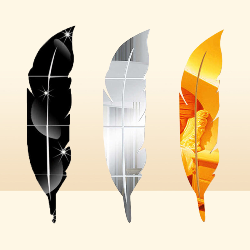 DIY Feather Plume 3D Mirror Wall Sticker for Living Room Art Home Decor Decal Acrylic Sticker Mural Wall Decoration Y08054880413