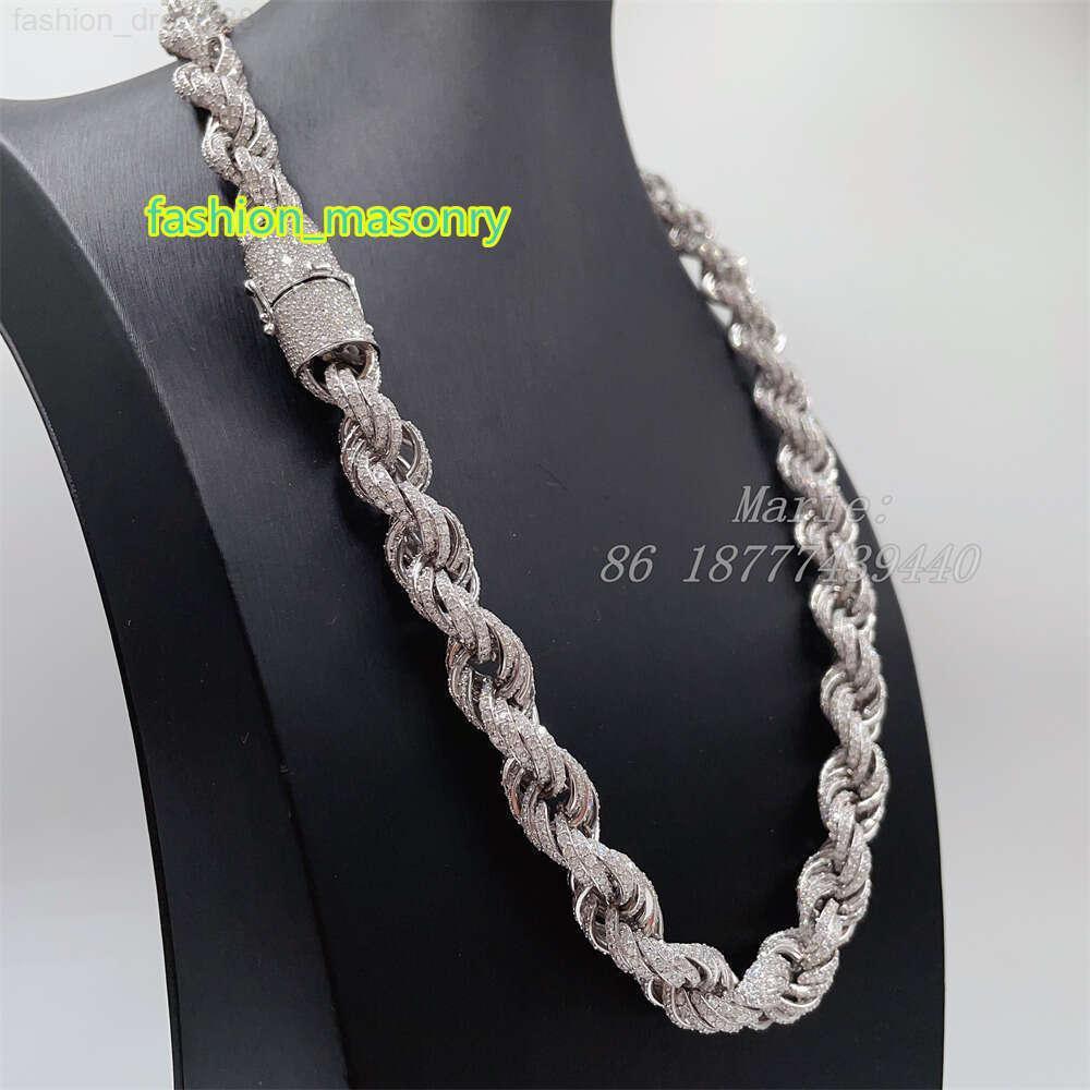 drop shipping white gold sterg sier 15mm micro pave vvs moissanite dia rope chain necklace