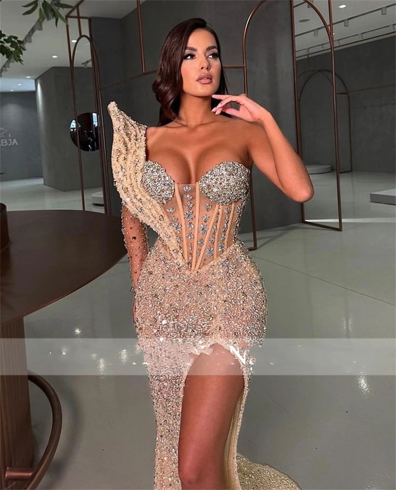 Sequin Beaded Evening Dresses For Black Girls Prom Party Gowns
