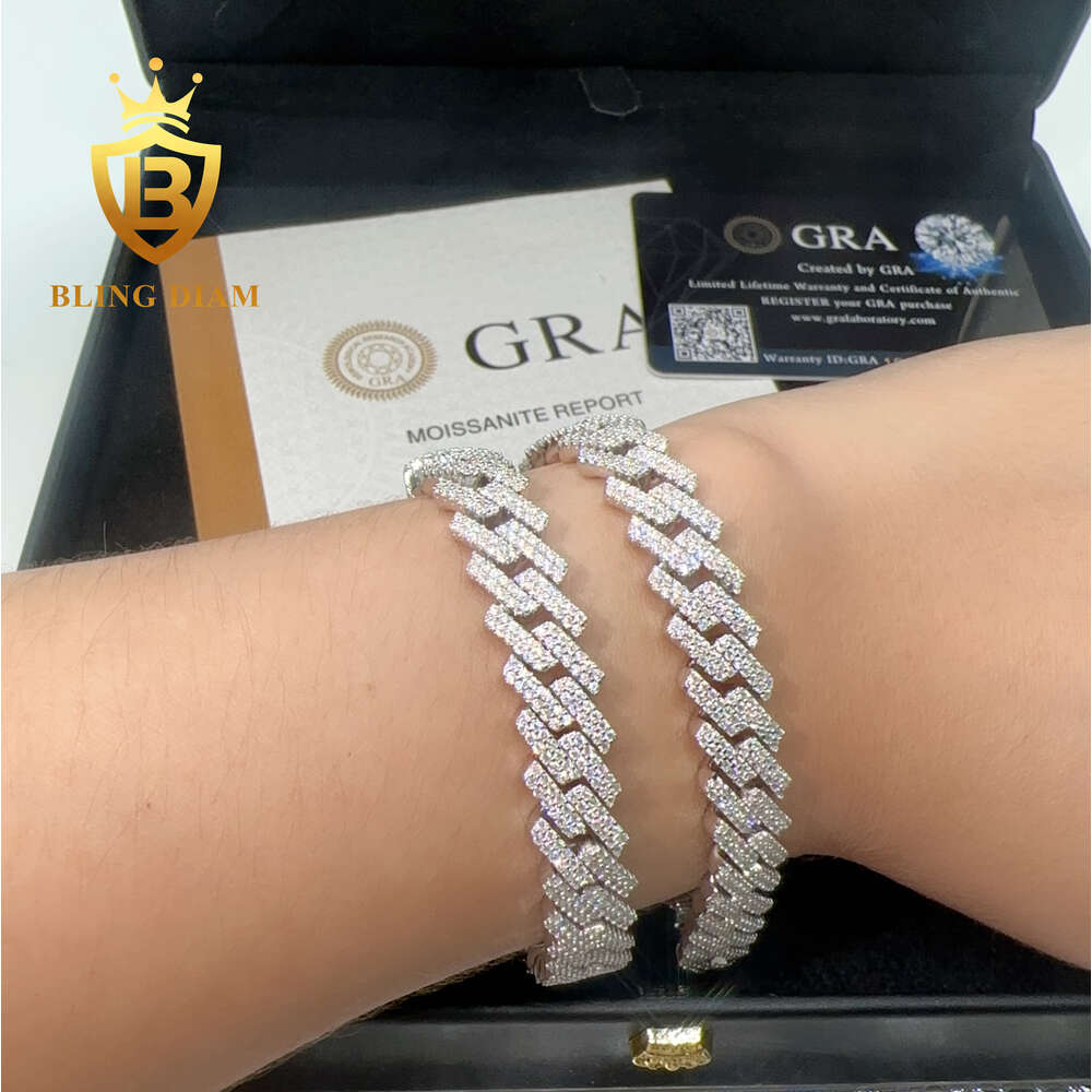 Hip Hop Jewelry S925 Silver Men Women 10mm Moissanite Diamond Cuban Link Chain Choker Necklace