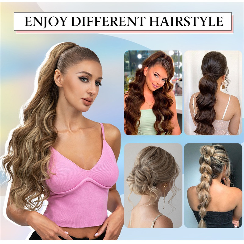 26" Drawstring Ponytail, Long Wavy Natural Soft Ponytail Extension Synthetic Heat Resistant Curly Hairpieces for Women