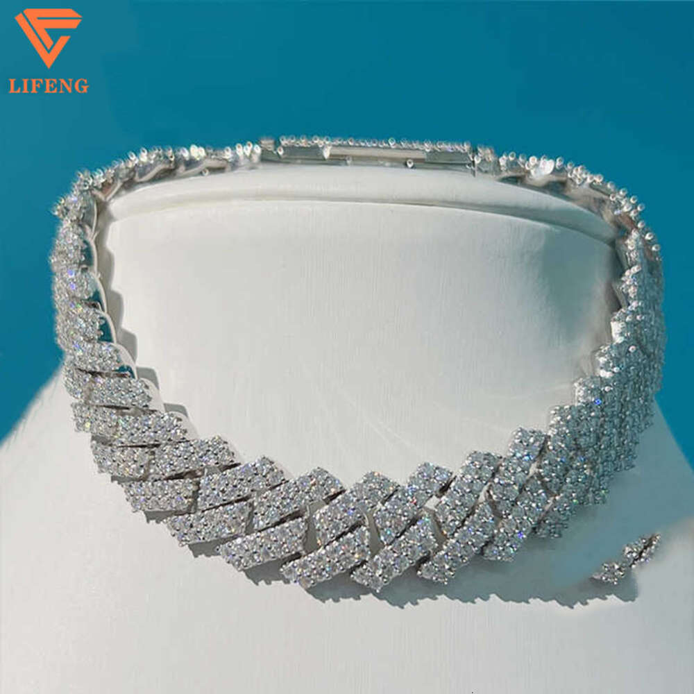 Lifeng Fashion Jewelry Through the Diamond Test Moissanite 925 Sterling Silver Hip Hop Cuban Chain Necklace
