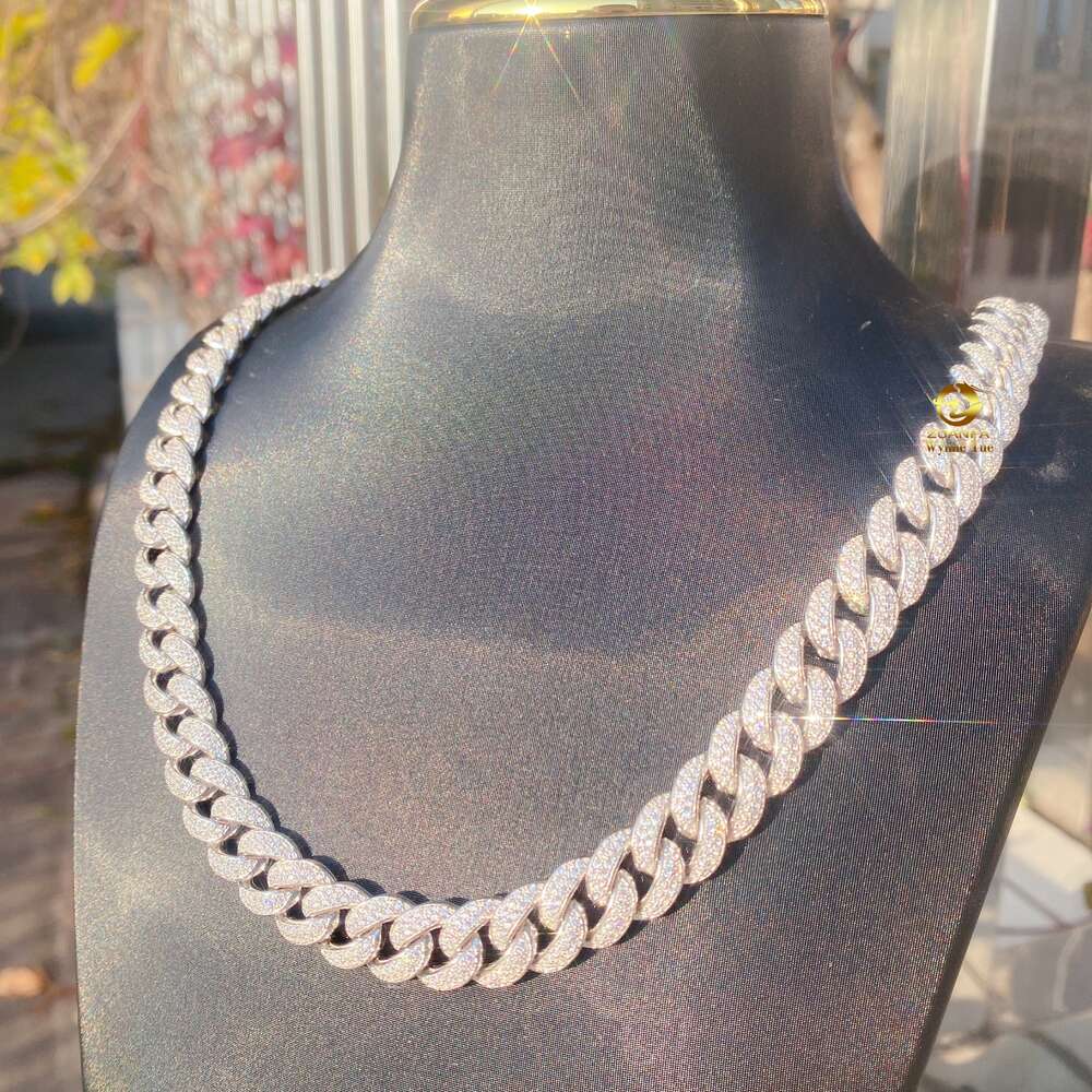 12mm 2 Row Classic Design Iced Out Vvs1 Moissanite Diamond Miami Cuban Link Chain