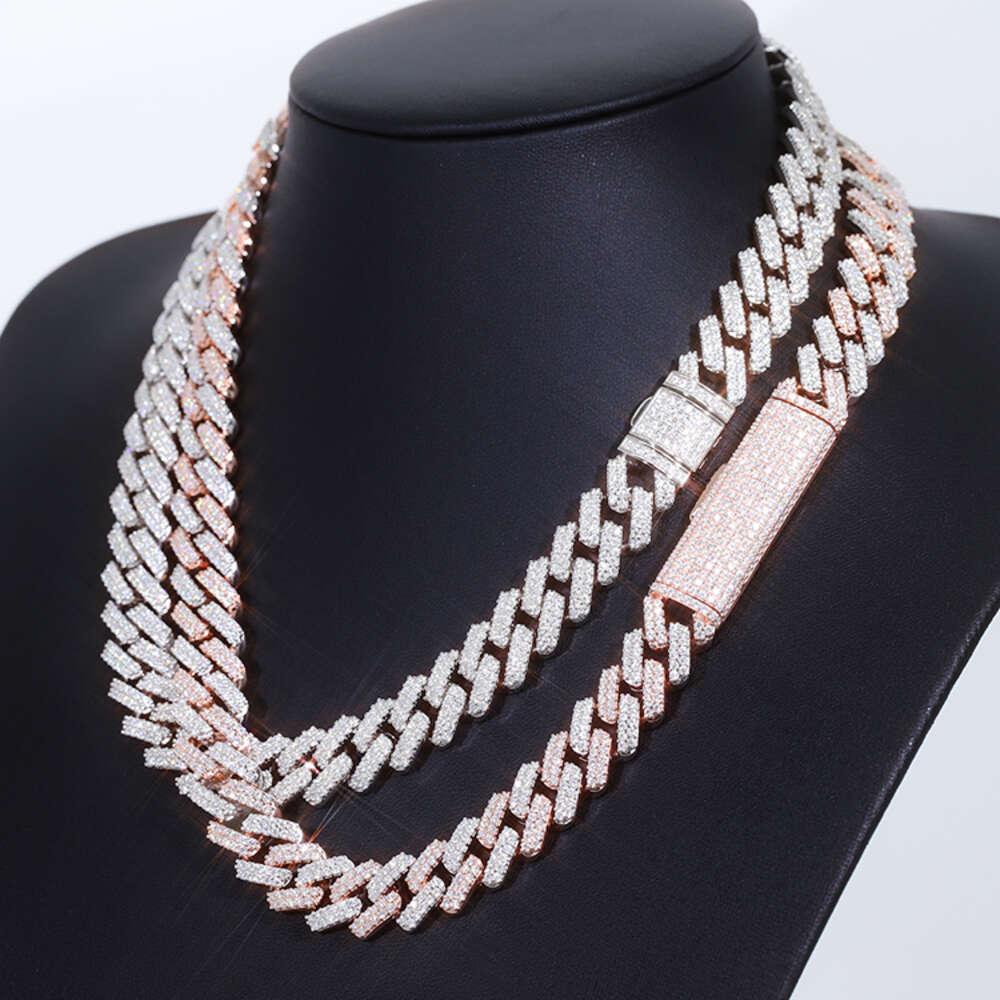 necklace moissanite jewelry dia gold for 14mm Width 2 Row bracelet men siering cuban k pass tester GRA VVS chain