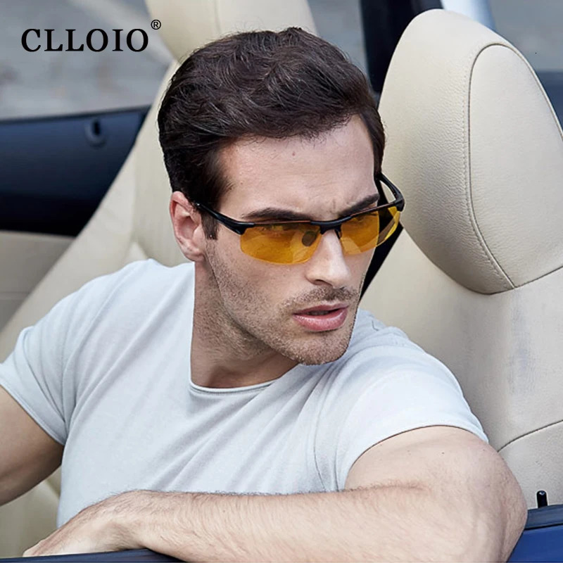 CLLOIO Top Anti Day Night Vision Glasses Men Driving Polarized Sunglasses Aluminum Rimless Pochromic Riding Goggles UV 240109