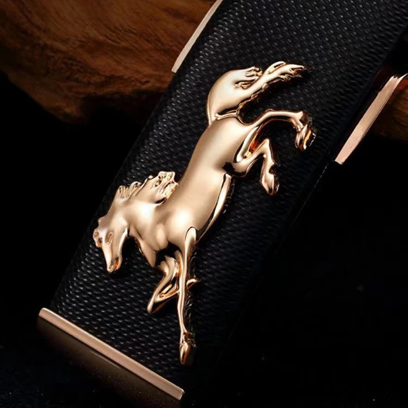 Men's Genuine Leather Belts Galloping Horse Plate Buckle Trouser Straps Versatile Upscale Gift Male Business Fashion Pants Belt 240109