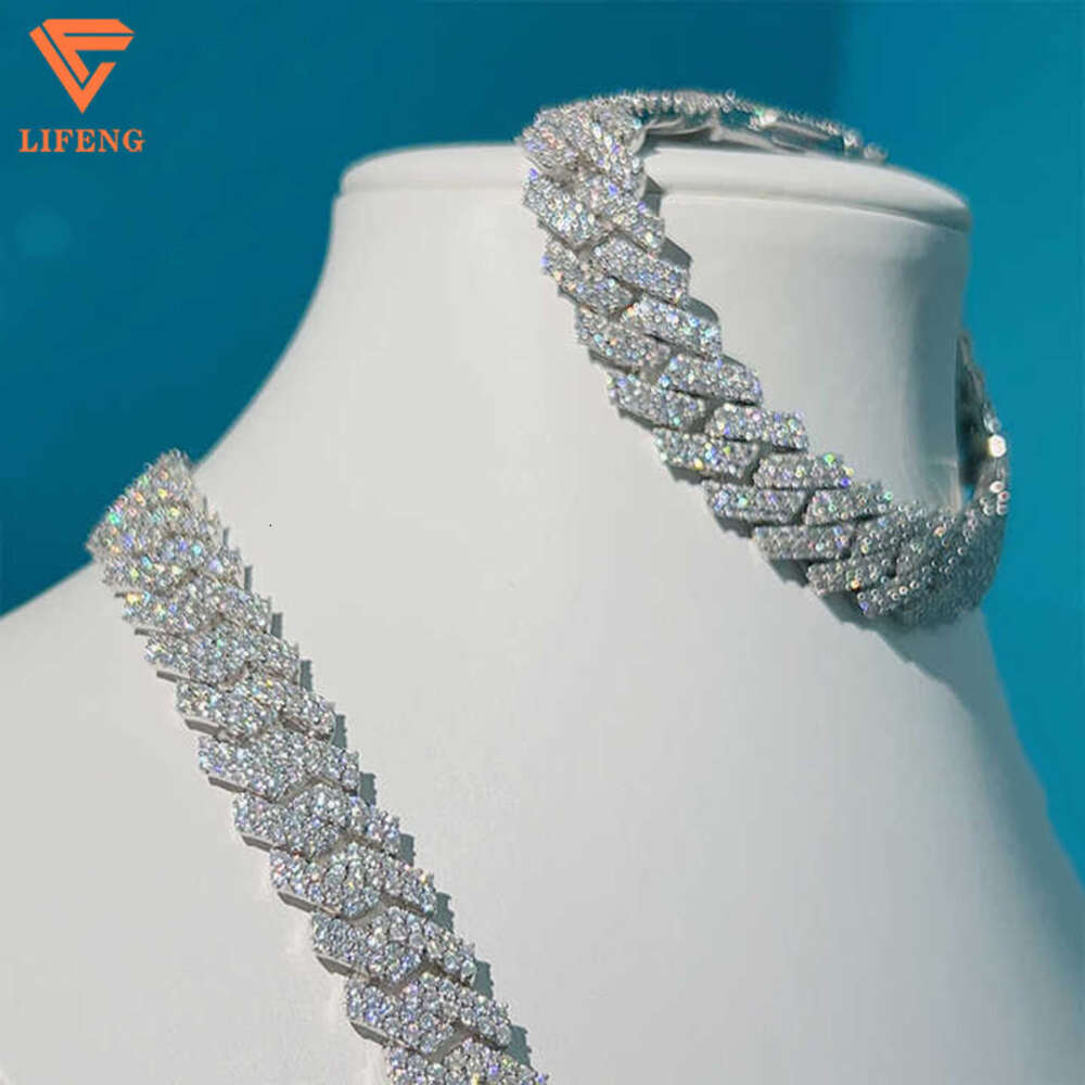 Lifeng Fashion Jewelry Through the Diamond Test Moissanite 925 Sterling Silver Hip Hop Cuban Chain Necklace