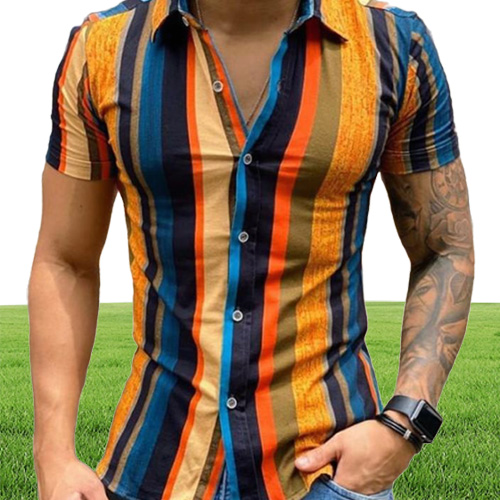 Men039s Casual Shirts Summer Button Down Slim Fit Men Striped Korean Short Sleeve Shirt Fashion Mens Designer Clothes Chem8048071