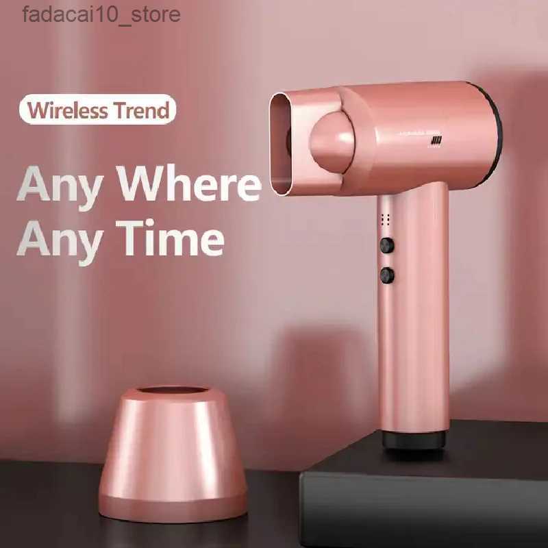 Hair Dryers Portable Wireless Rechargeable Hair Dryer With Cold And Hot Air Lithium Battery Cordless 300W Outdoor Travel Blow Dryer Q240109
