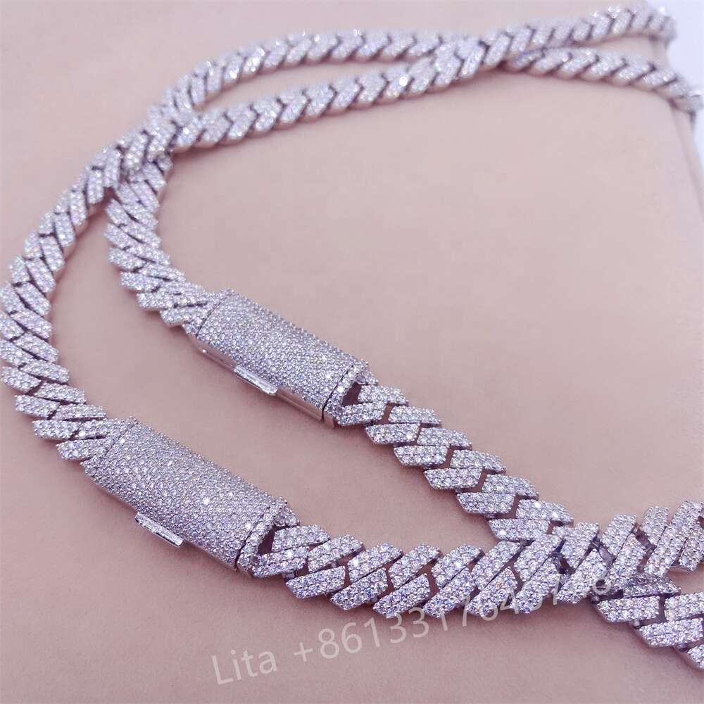 Custom Hip Hop Jewelry 925 Sterling Silver Diamond Moissanite Iced Out Cuban Link Chain