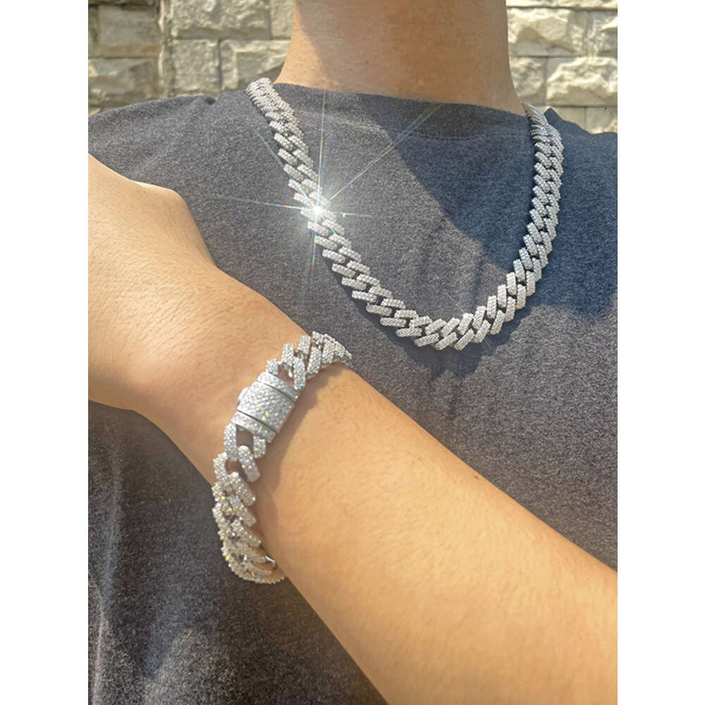 necklace moissanite jewelry dia gold for 14mm Width 2 Row bracelet men siering cuban k pass tester GRA VVS chain