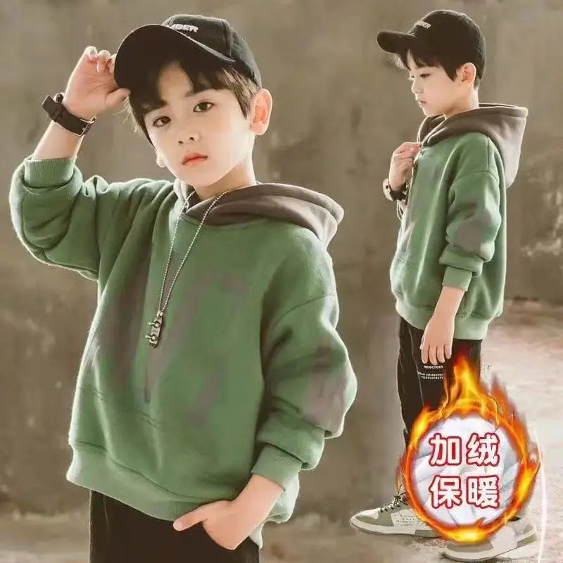 Kids Warm Fleece Hoodies Sweatshirt Todder Teens Cotton Bear Spring Hooded Sweatwear Clothes Pullover Outwear Top 240108